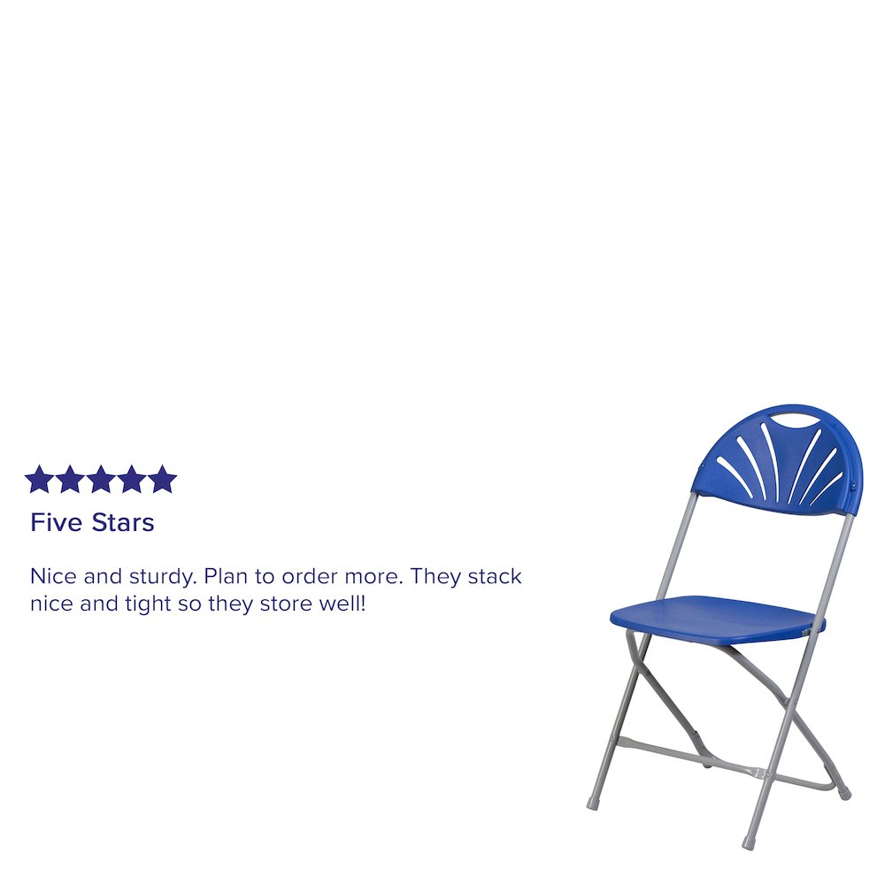 2 Pack HERCULES Series 650 lb. Capacity Blue Plastic Fan Back Folding Chair. Picture 5