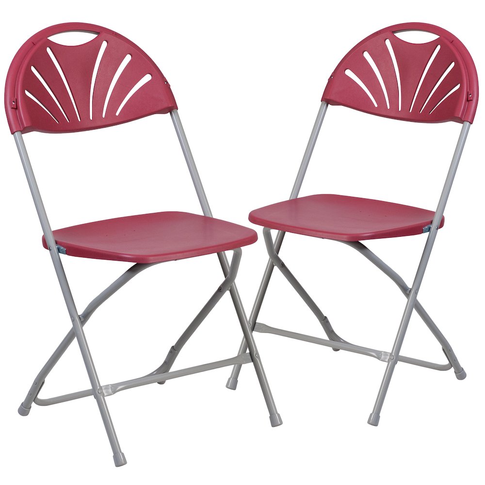 2 Pack HERCULES Series 650 lb. Capacity Burgundy Plastic Fan Back Folding Chair. Picture 3