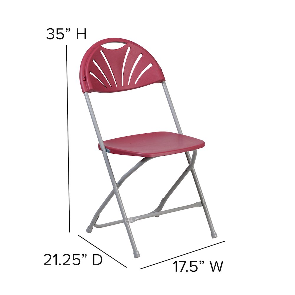2 Pack HERCULES Series 650 lb. Capacity Burgundy Plastic Fan Back Folding Chair. Picture 7