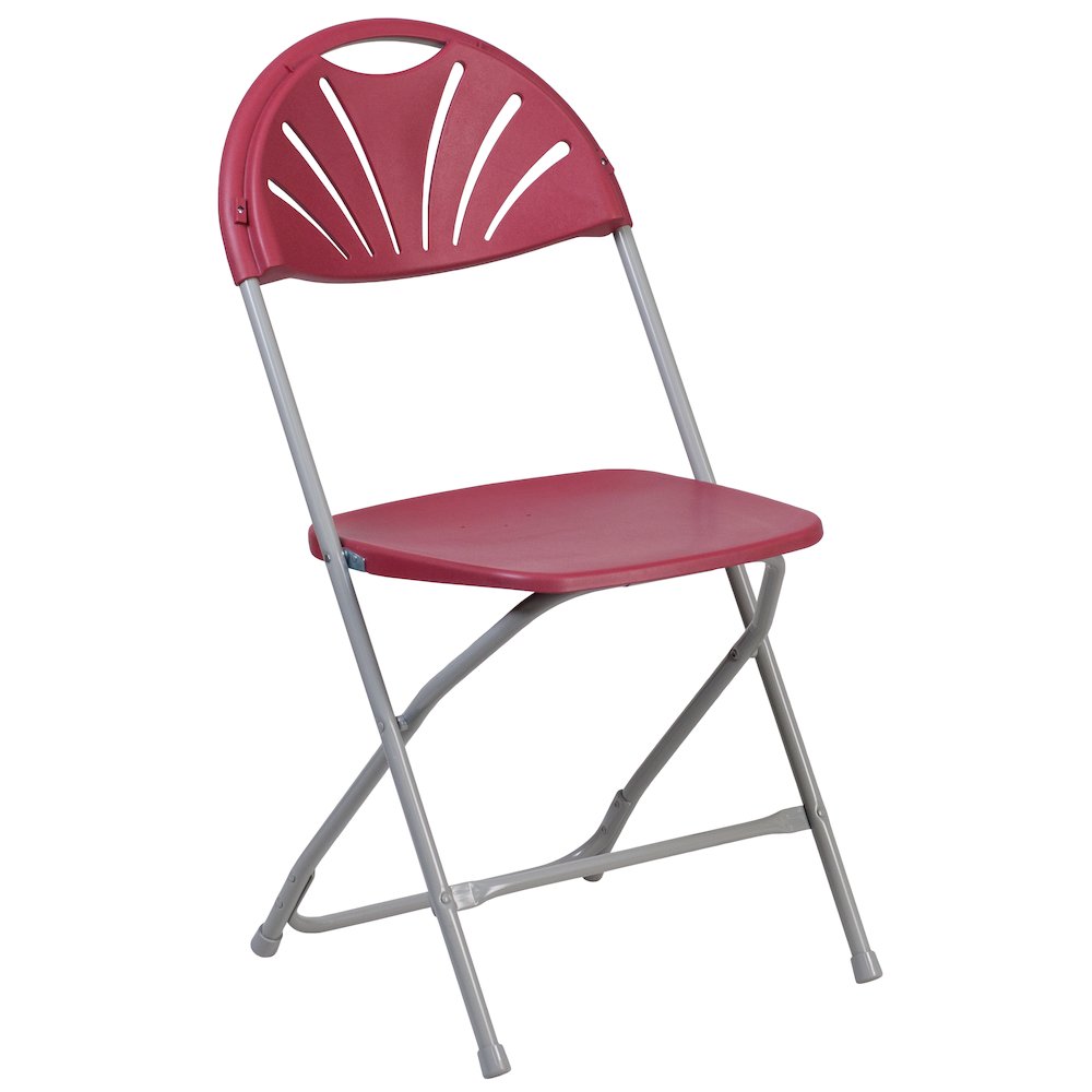 2 Pack HERCULES Series 650 lb. Capacity Burgundy Plastic Fan Back Folding Chair. Picture 10