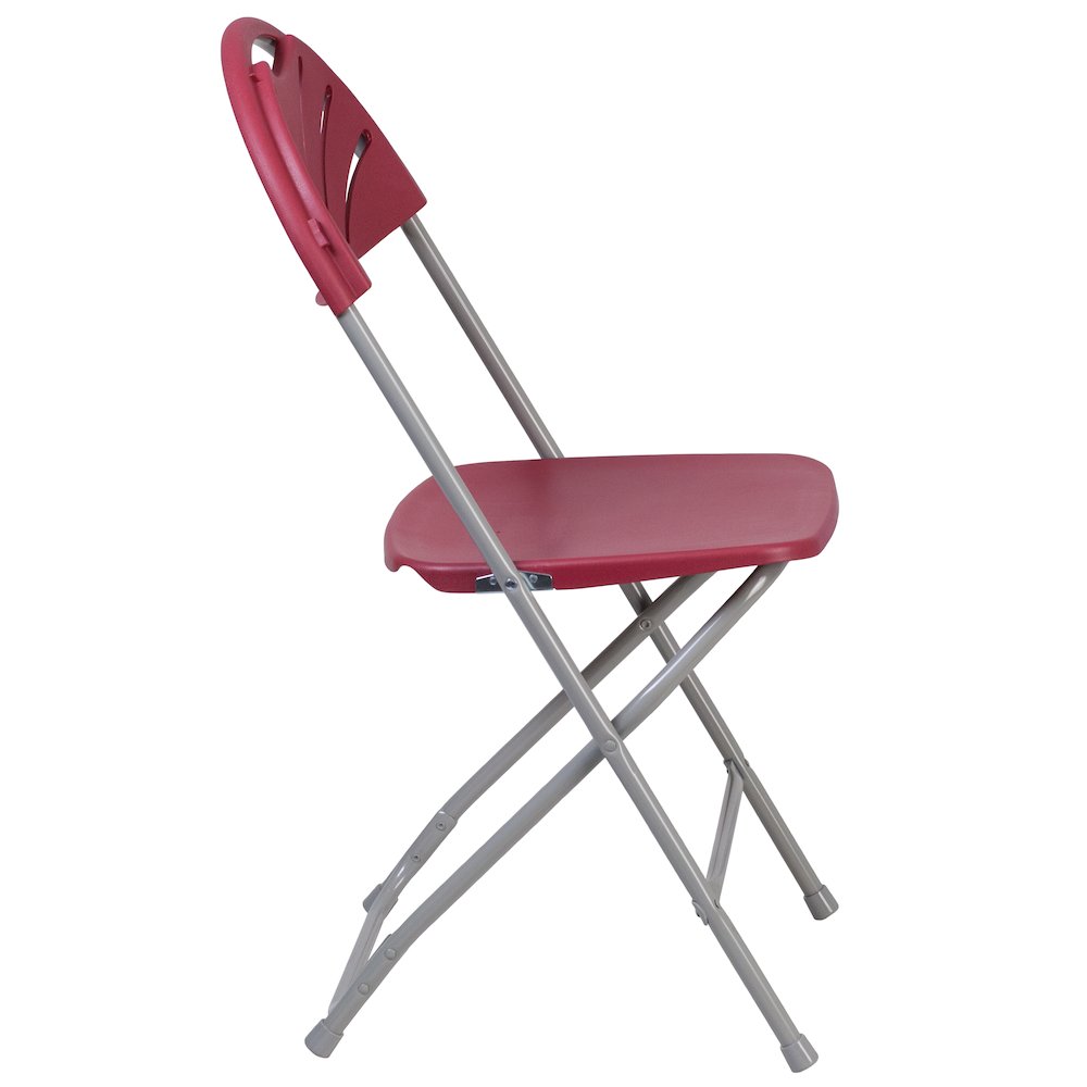 2 Pack HERCULES Series 650 lb. Capacity Burgundy Plastic Fan Back Folding Chair. Picture 11