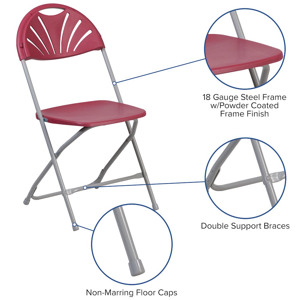 2 Pack HERCULES Series 650 lb. Capacity Burgundy Plastic Fan Back Folding Chair. Picture 12