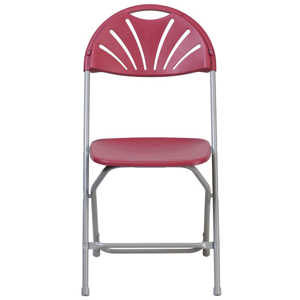 2 Pack HERCULES Series 650 lb. Capacity Burgundy Plastic Fan Back Folding Chair. Picture 6