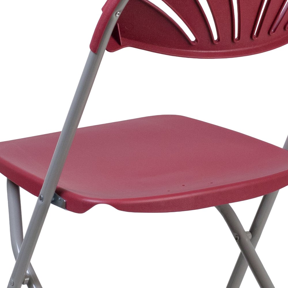 2 Pack HERCULES Series 650 lb. Capacity Burgundy Plastic Fan Back Folding Chair. Picture 13