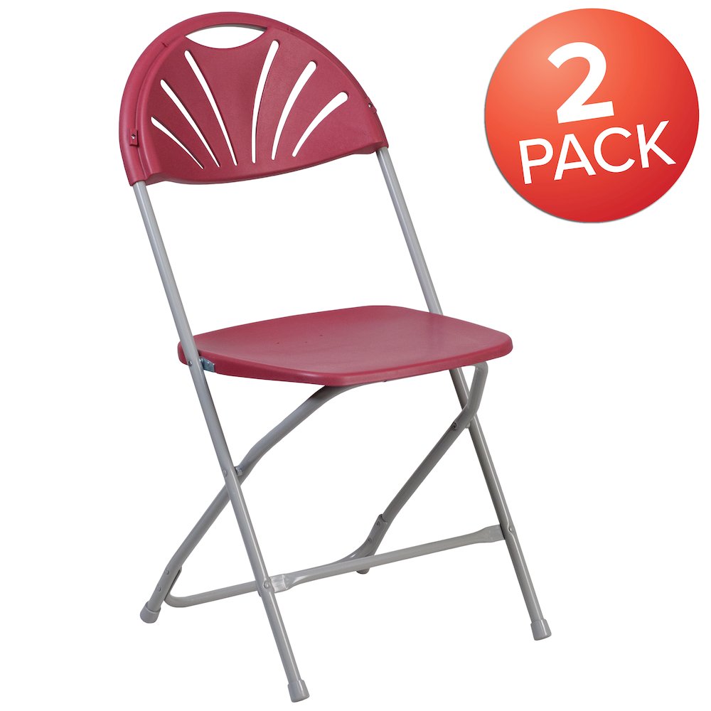 2 Pack HERCULES Series 650 lb. Capacity Burgundy Plastic Fan Back Folding Chair. Picture 1