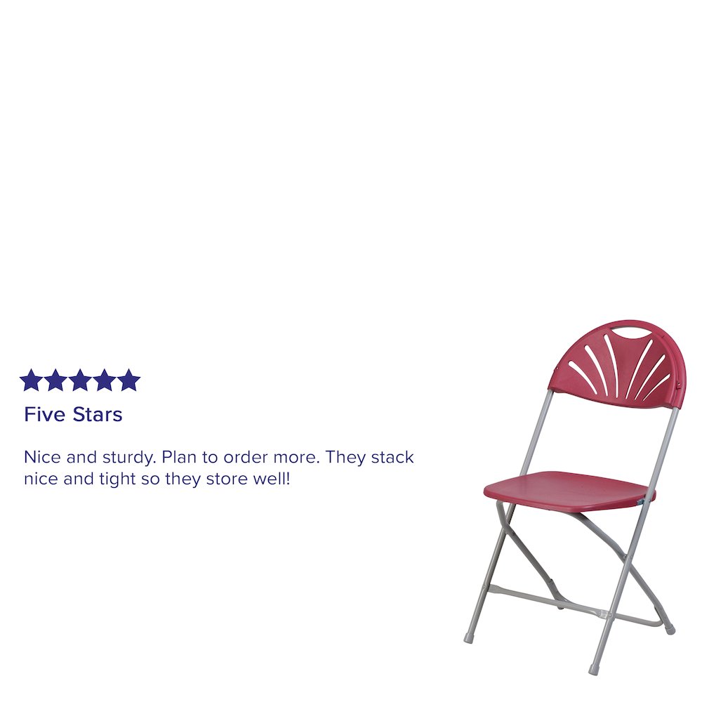 2 Pack HERCULES Series 650 lb. Capacity Burgundy Plastic Fan Back Folding Chair. Picture 5