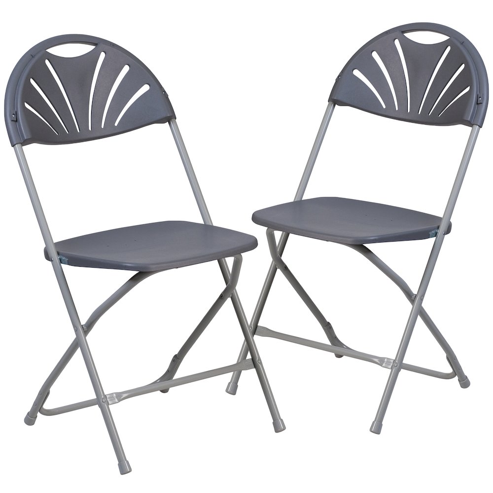 2 Pack HERCULES Series 650 lb. Capacity Charcoal Plastic Fan Back Folding Chair. Picture 3