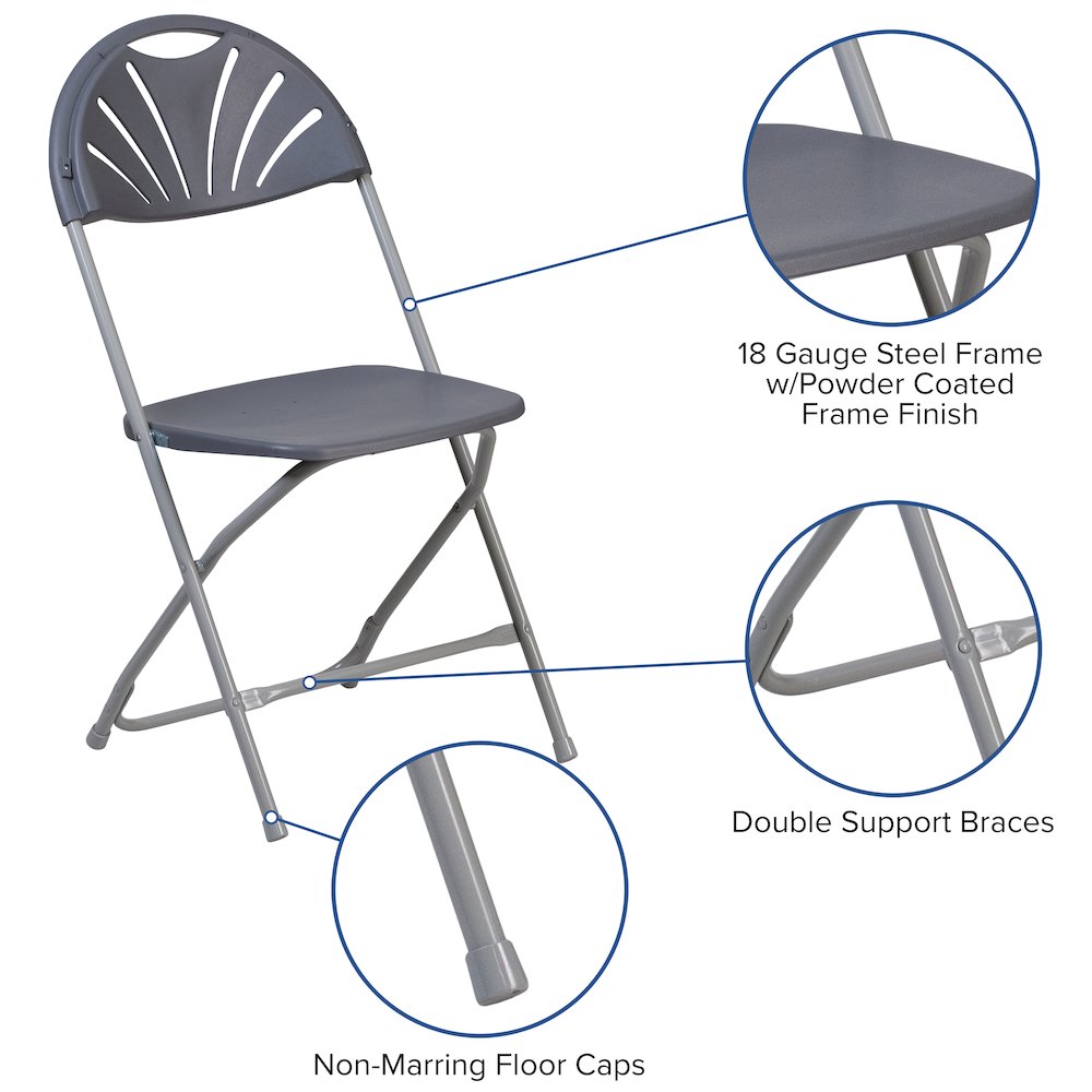 2 Pack HERCULES Series 650 lb. Capacity Charcoal Plastic Fan Back Folding Chair. Picture 5