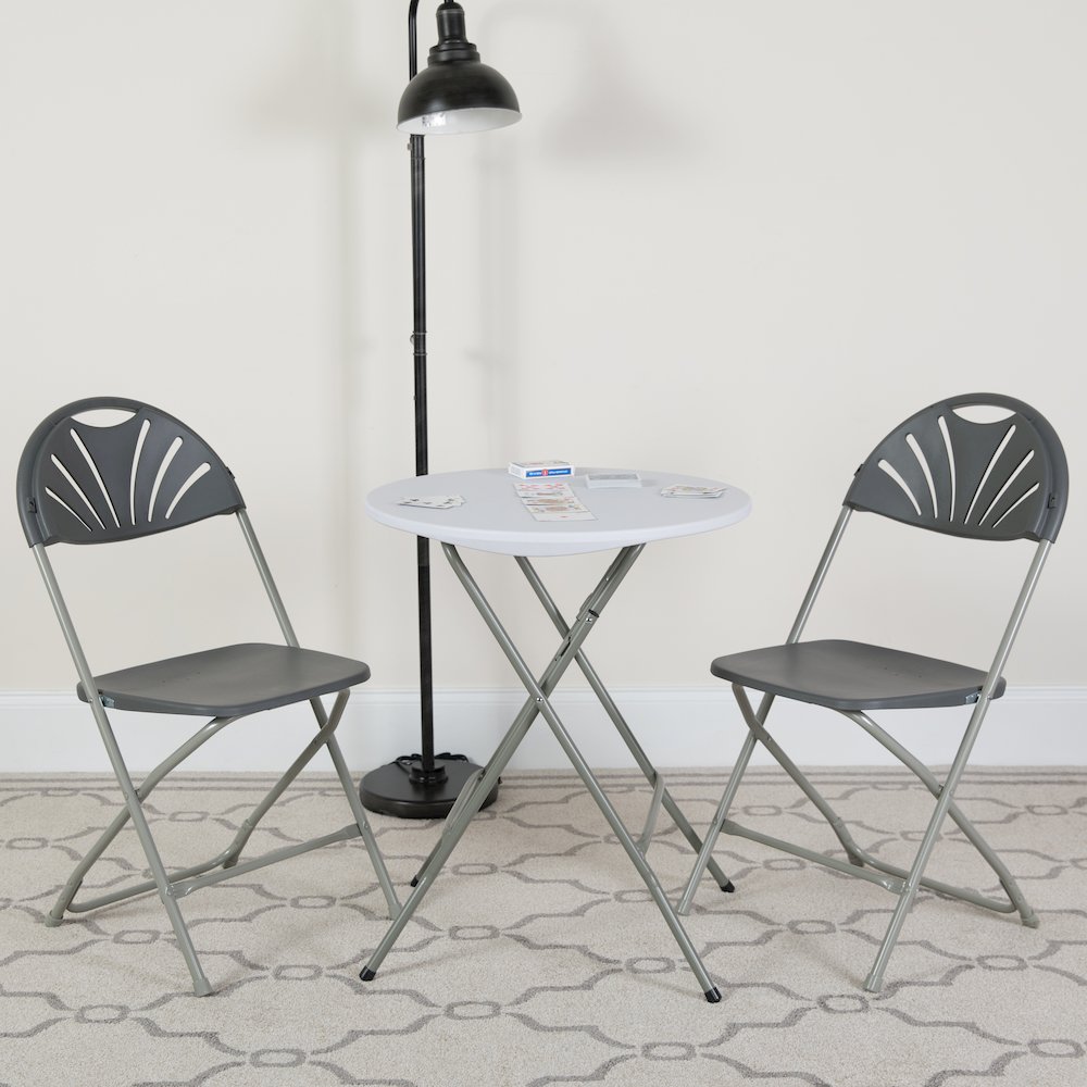 2 Pack HERCULES Series 650 lb. Capacity Charcoal Plastic Fan Back Folding Chair. Picture 2