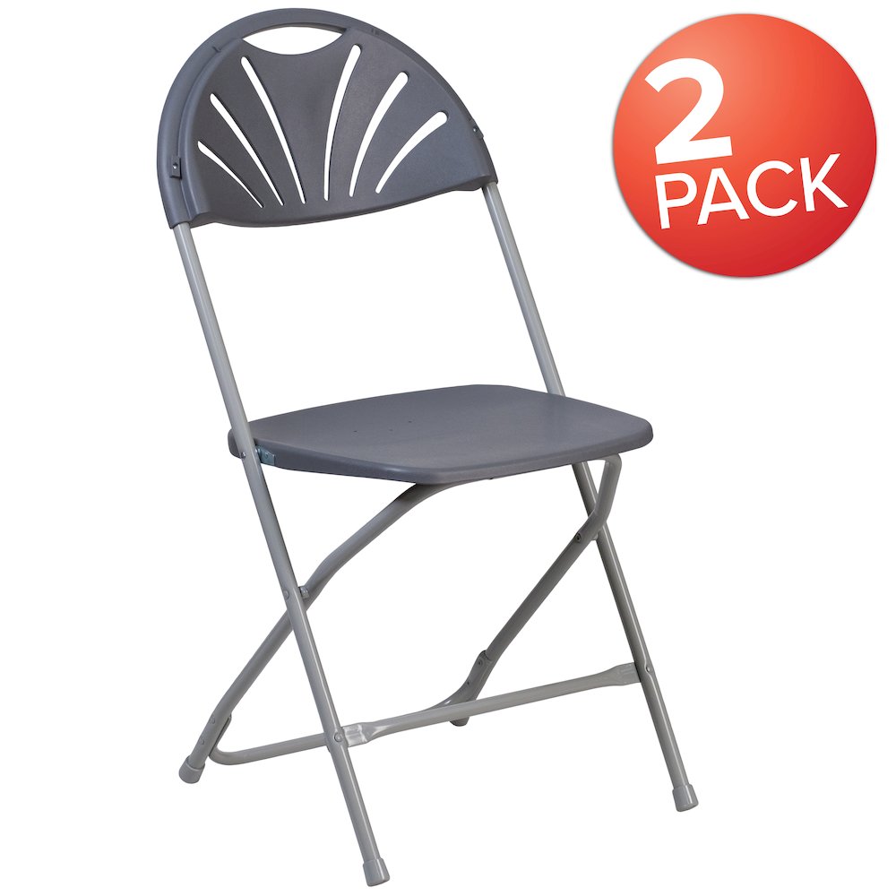 2 Pack HERCULES Series 650 lb. Capacity Charcoal Plastic Fan Back Folding Chair. Picture 1