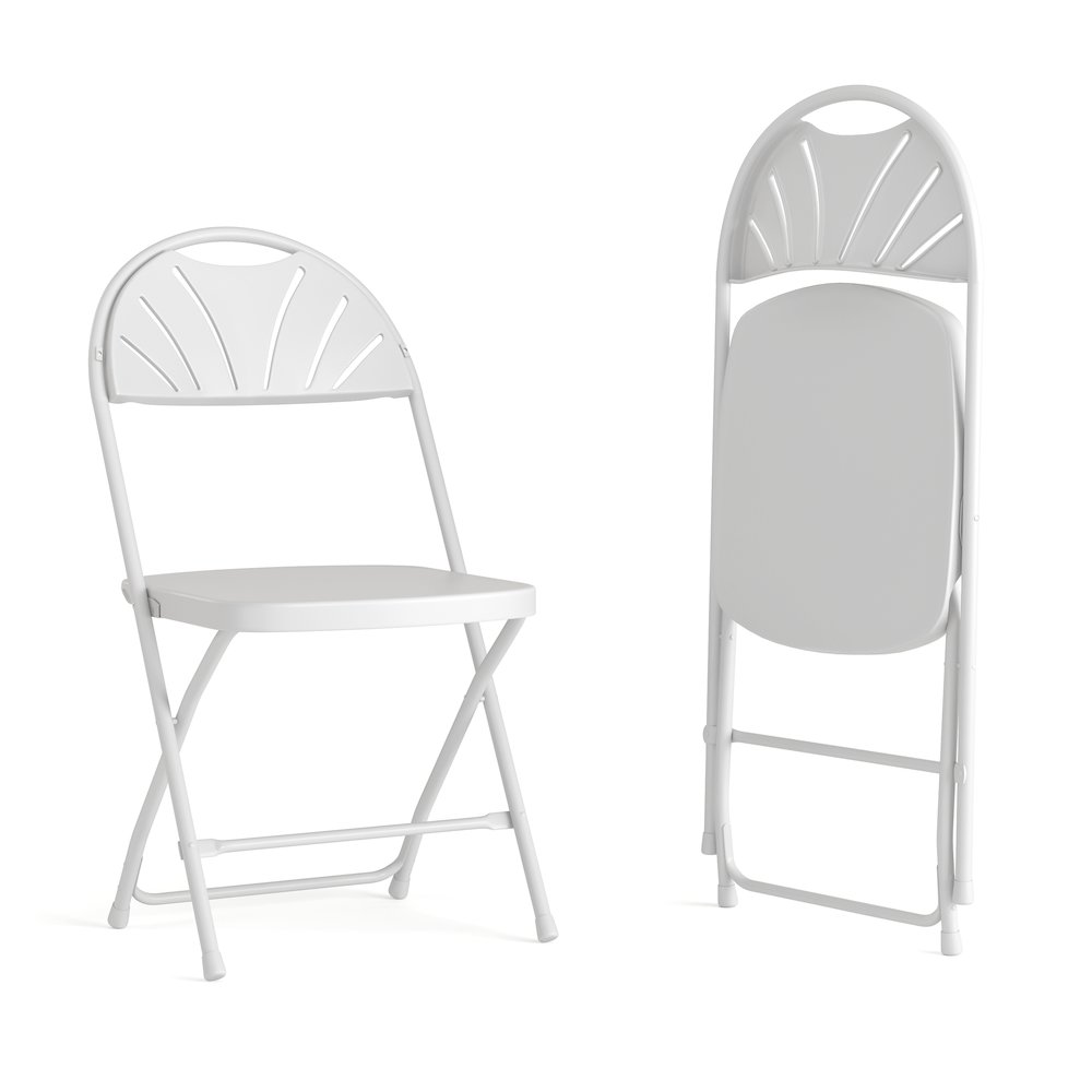 650 lb. Capacity White Plastic Fan Back Folding Chair. Picture 1