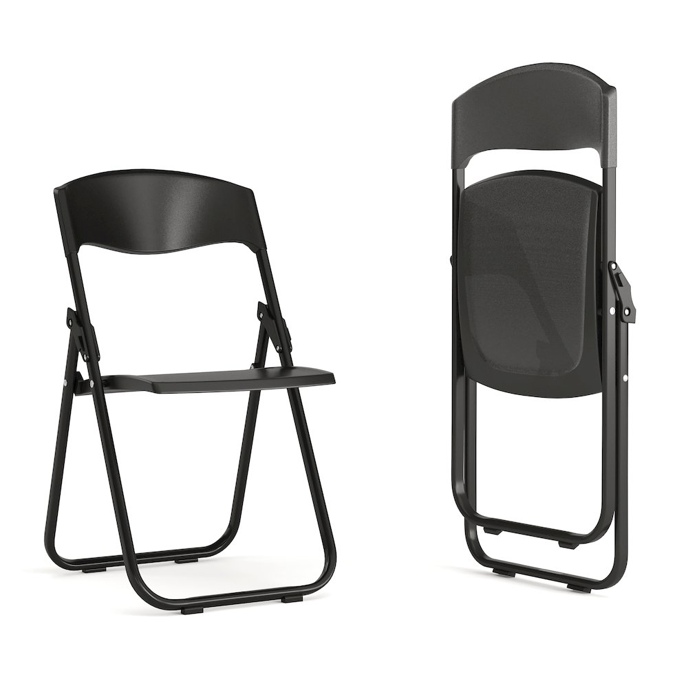 500 lb. Capacity Heavy Duty Black Plastic Folding Chair with Built-in Ganging Brackets. Picture 1