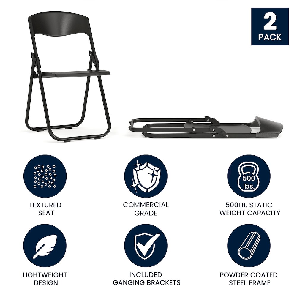 2 Pack 500 lb. Capacity Heavy Duty Black Plastic Folding Chair. Picture 5