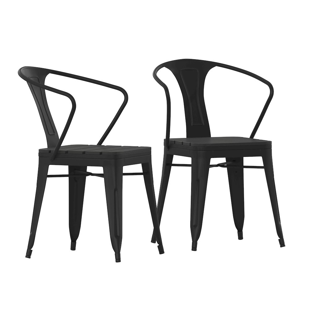 Indoor/Outdoor Black Stacking Arm Chair, Set of 2. Picture 3