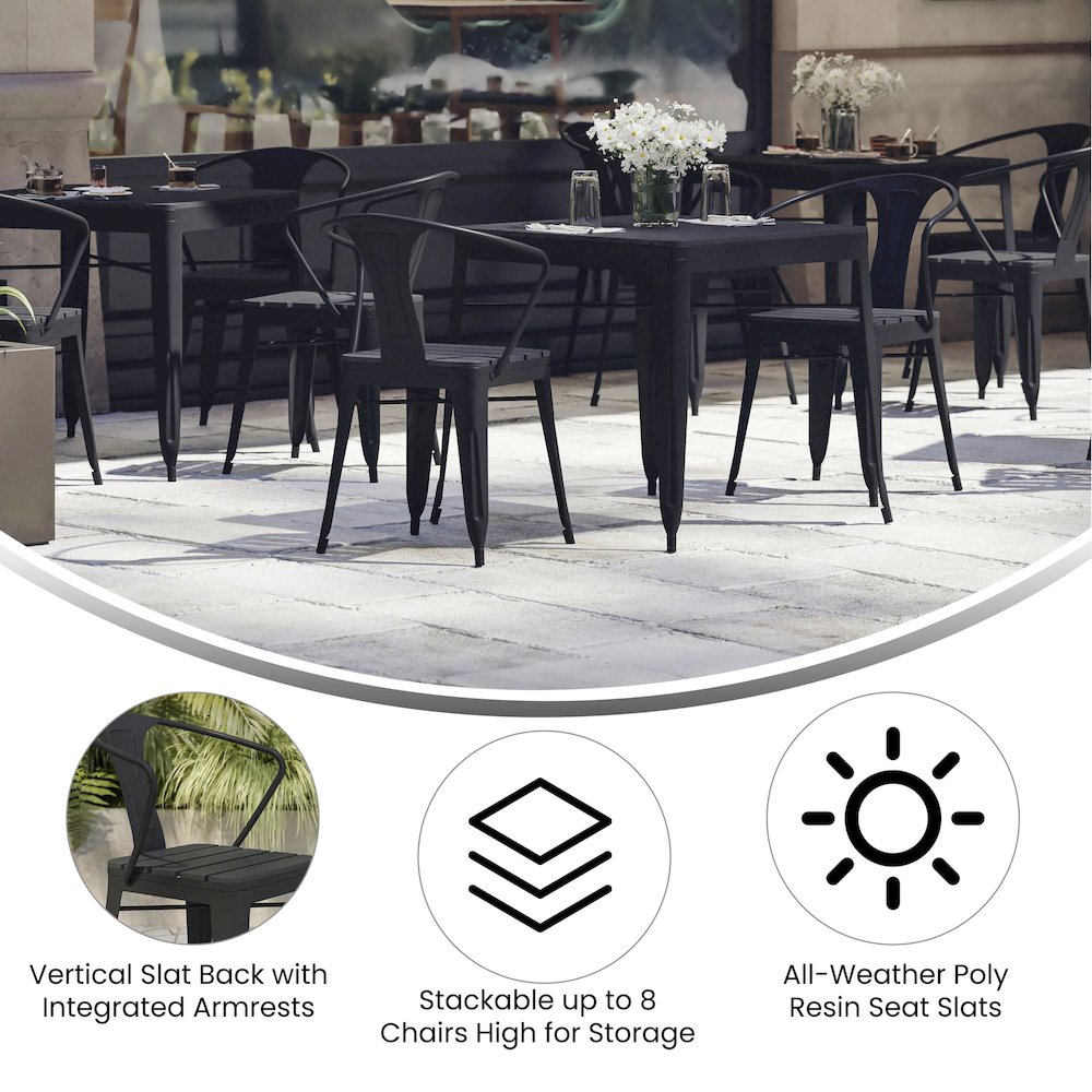 Indoor/Outdoor Black Stacking Arm Chair, Set of 2. Picture 5