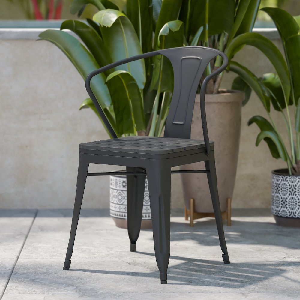 Indoor/Outdoor Black Stacking Arm Chair, Set of 2. Picture 2