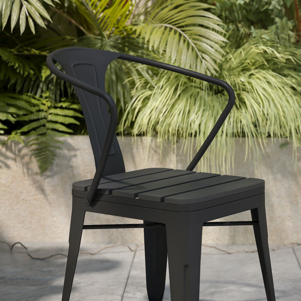 Indoor/Outdoor Black Stacking Arm Chair, Set of 2. Picture 7