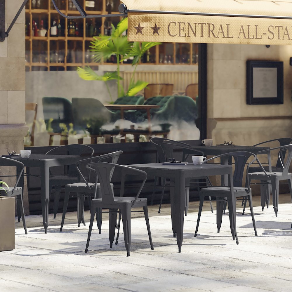 Indoor/Outdoor Black Stacking Arm Chair, Set of 2. Picture 8