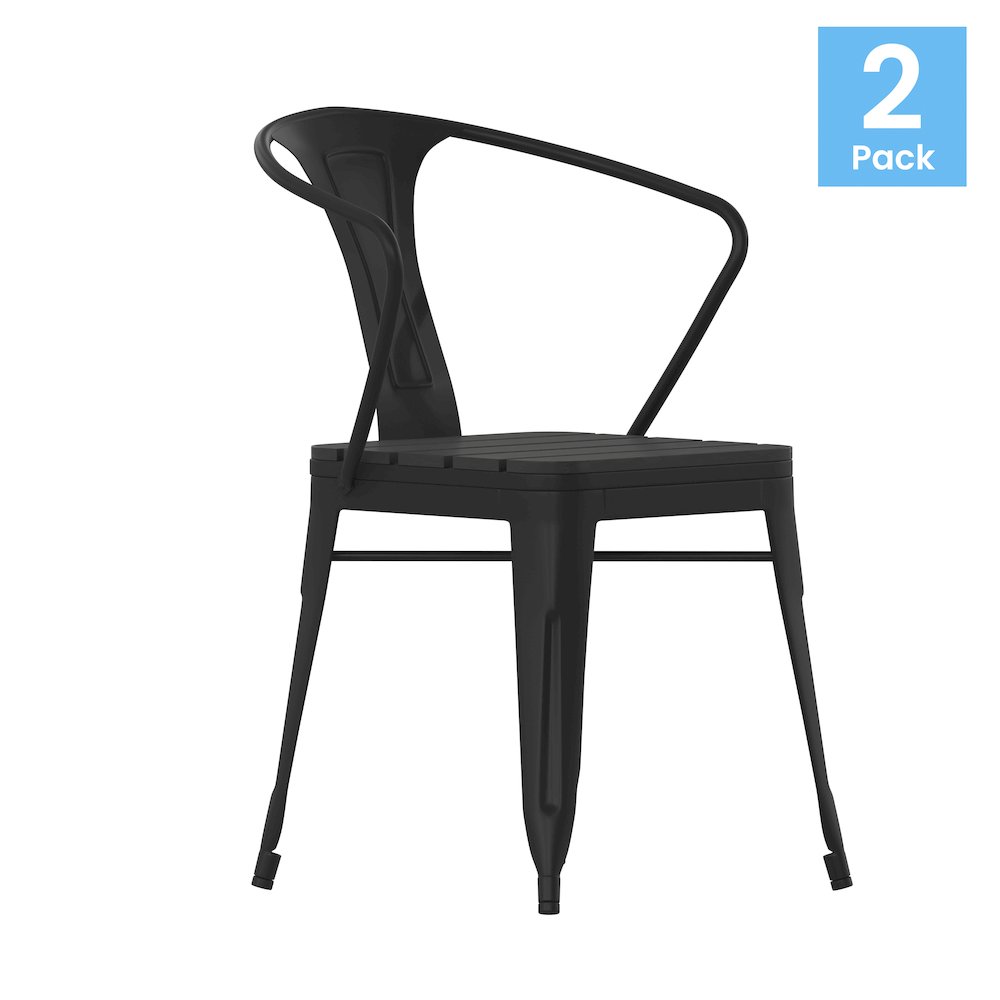 Indoor/Outdoor Black Stacking Arm Chair, Set of 2. Picture 1