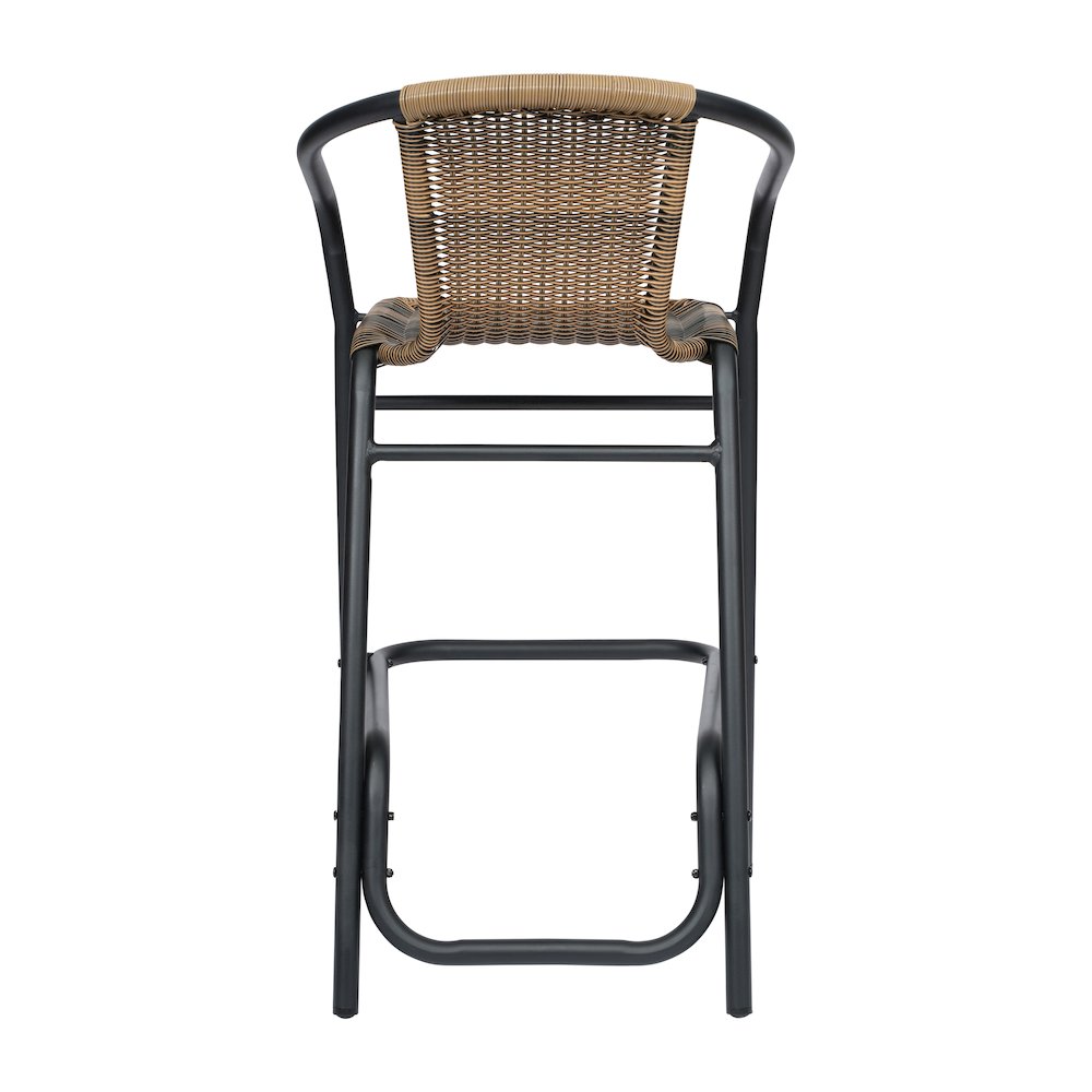 Set of 2 Rattan Restaurant Barstool with Black Aluminum Frame, Medium Brown. Picture 7