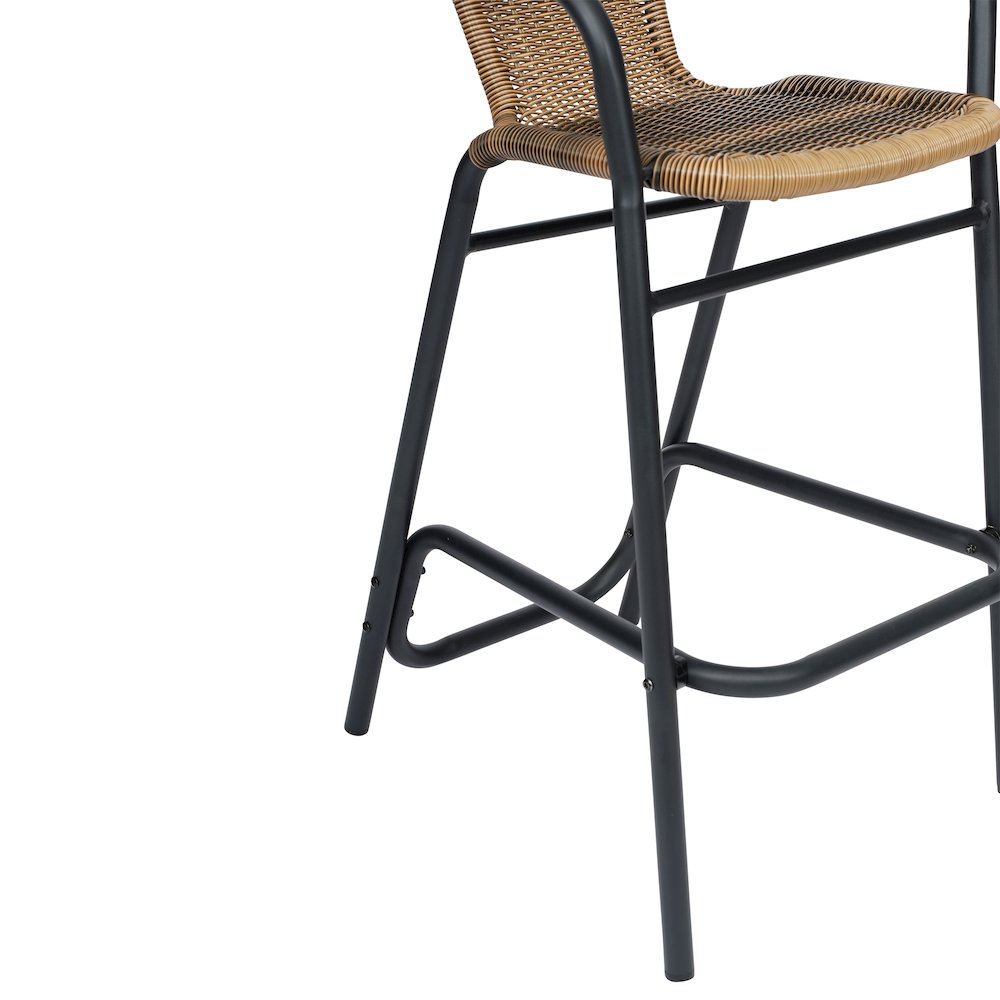 Set of 2 Rattan Restaurant Barstool with Black Aluminum Frame, Medium Brown. Picture 8