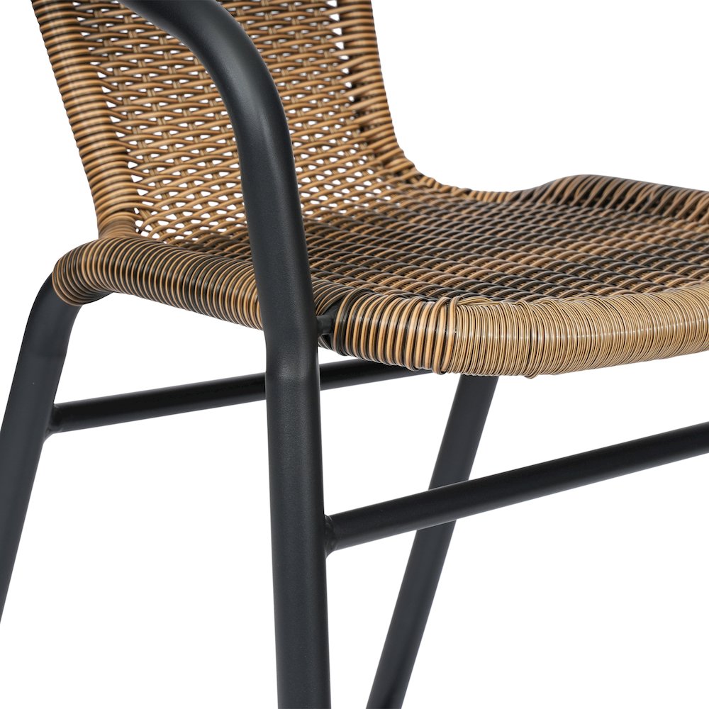 Set of 2 Rattan Restaurant Barstool with Black Aluminum Frame, Medium Brown. Picture 12