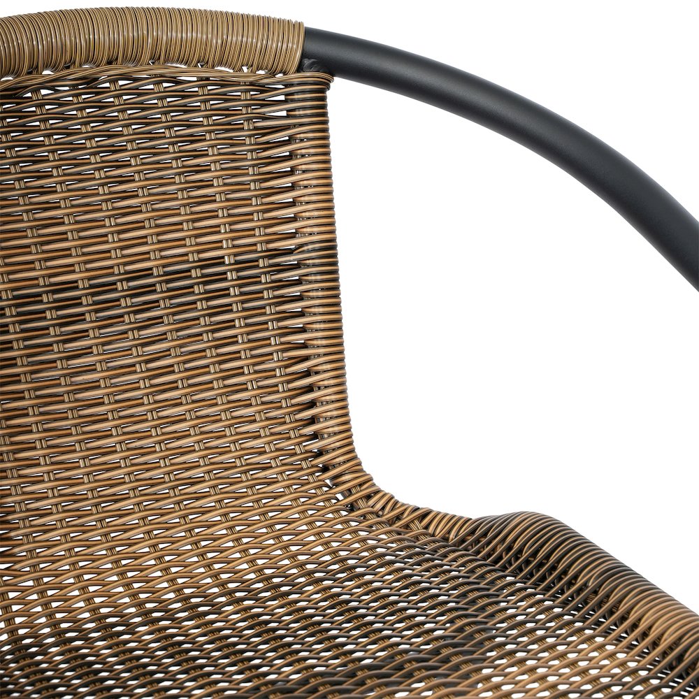 Set of 2 Rattan Restaurant Barstool with Black Aluminum Frame, Medium Brown. Picture 13
