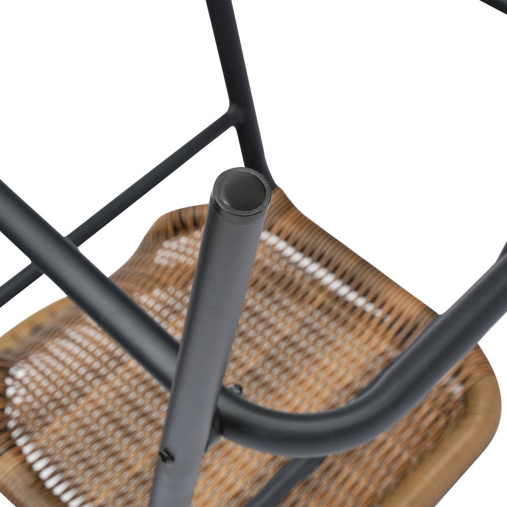 Set of 2 Rattan Restaurant Barstool with Black Aluminum Frame, Medium Brown. Picture 16