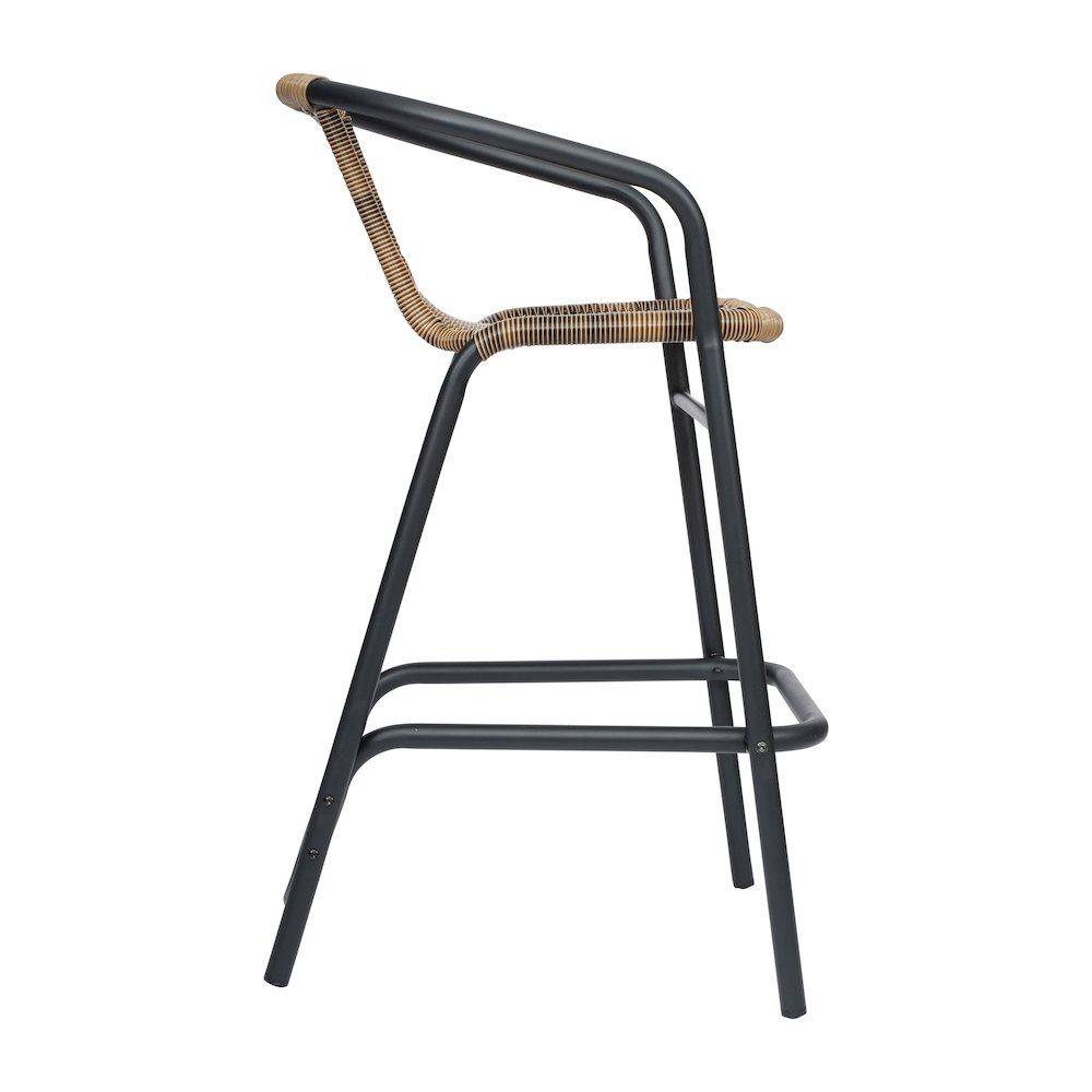 Set of 2 Rattan Restaurant Barstool with Black Aluminum Frame, Medium Brown. Picture 9