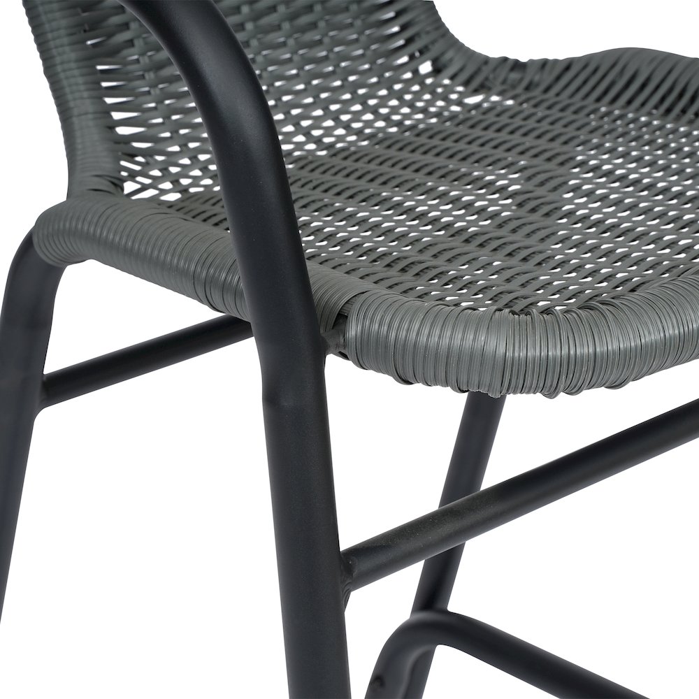 Set of 2 PE Rattan Restaurant Barstool with Black Aluminum Frame , Gray. Picture 12