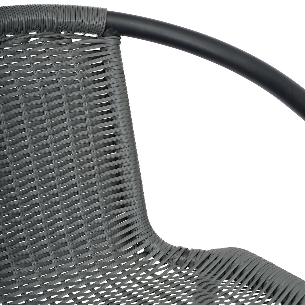 Set of 2 PE Rattan Restaurant Barstool with Black Aluminum Frame , Gray. Picture 13