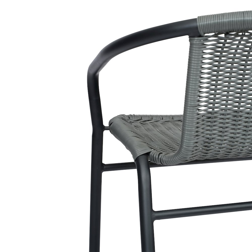 Set of 2 PE Rattan Restaurant Barstool with Black Aluminum Frame , Gray. Picture 14