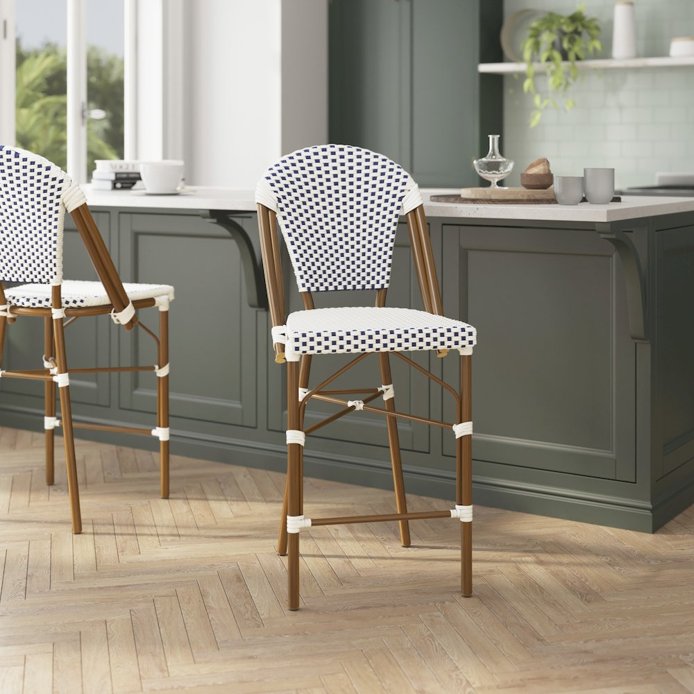 2PK White/Navy Paris Stool. Picture 7