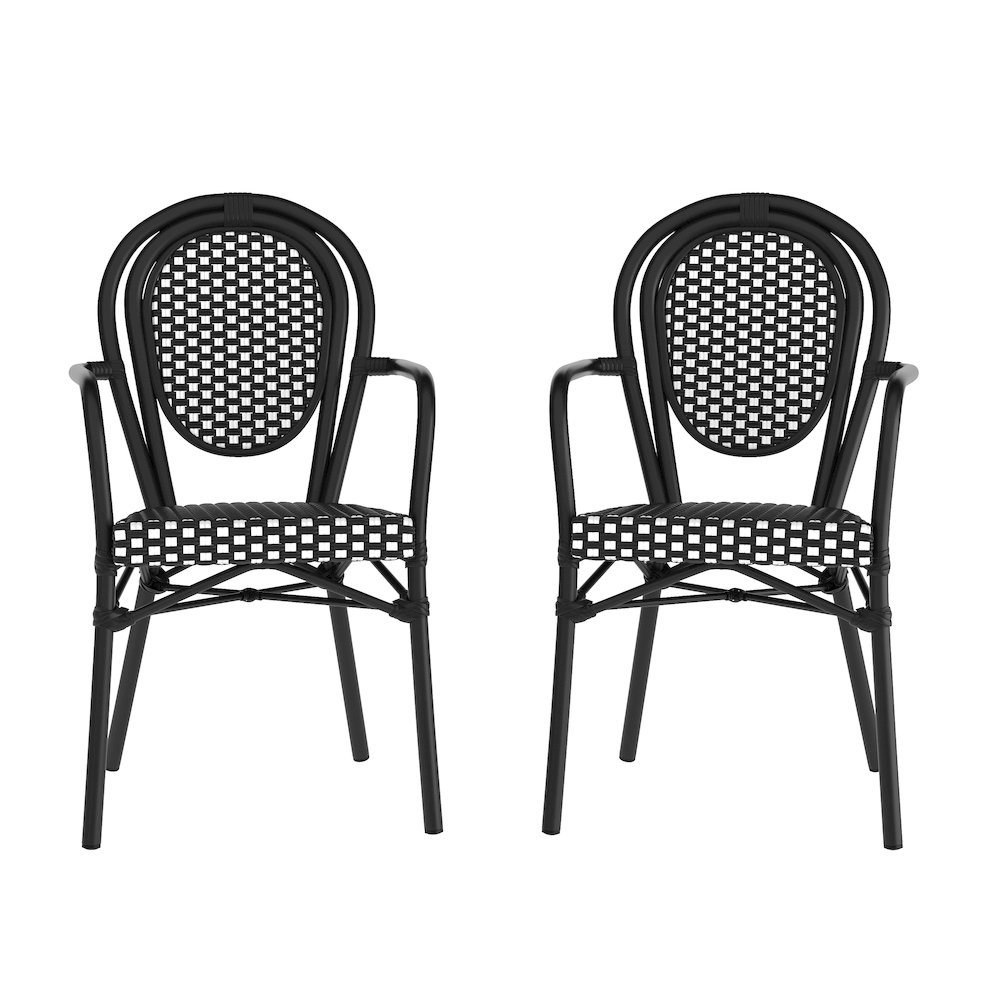 Set of 2 Classic Commercial Grade Bistro Chairs, Black & White/Black Frame. Picture 1