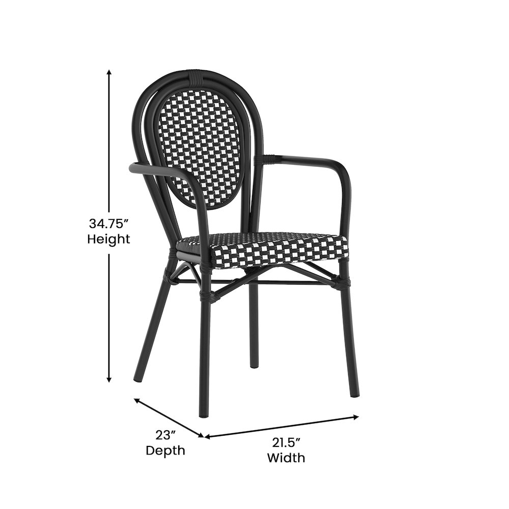 Set of 2 Classic Commercial Grade Bistro Chairs, Black & White/Black Frame. Picture 6