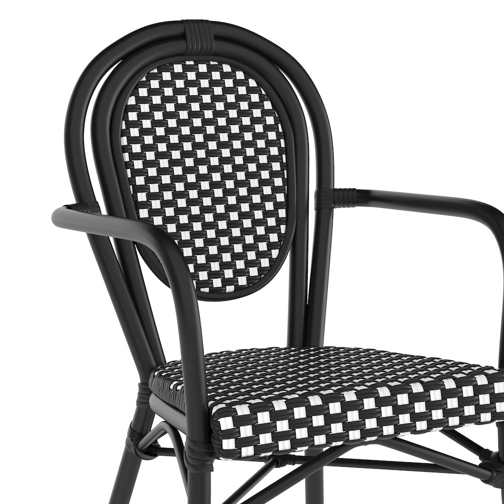 Set of 2 Classic Commercial Grade Bistro Chairs, Black & White/Black Frame. Picture 9
