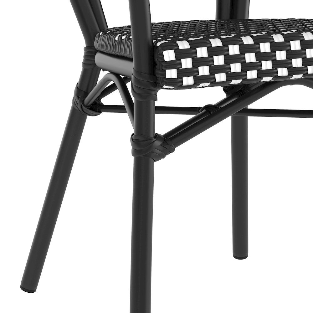 Set of 2 Classic Commercial Grade Bistro Chairs, Black & White/Black Frame. Picture 12