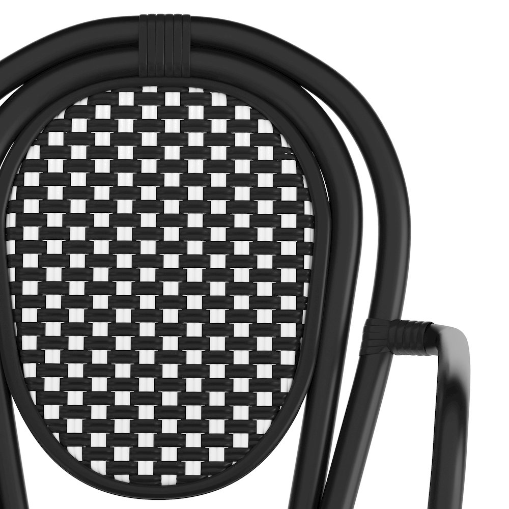 Set of 2 Classic Commercial Grade Bistro Chairs, Black & White/Black Frame. Picture 13