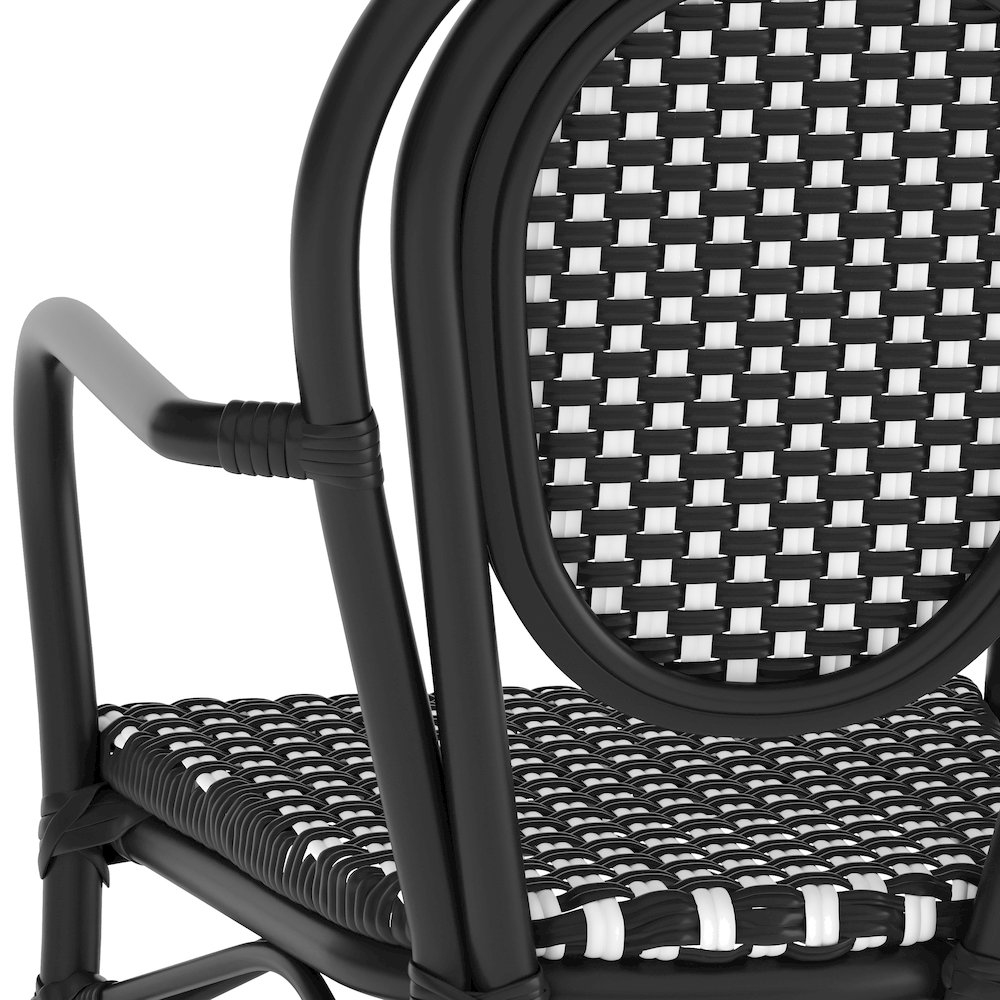 Set of 2 Classic Commercial Grade Bistro Chairs, Black & White/Black Frame. Picture 14