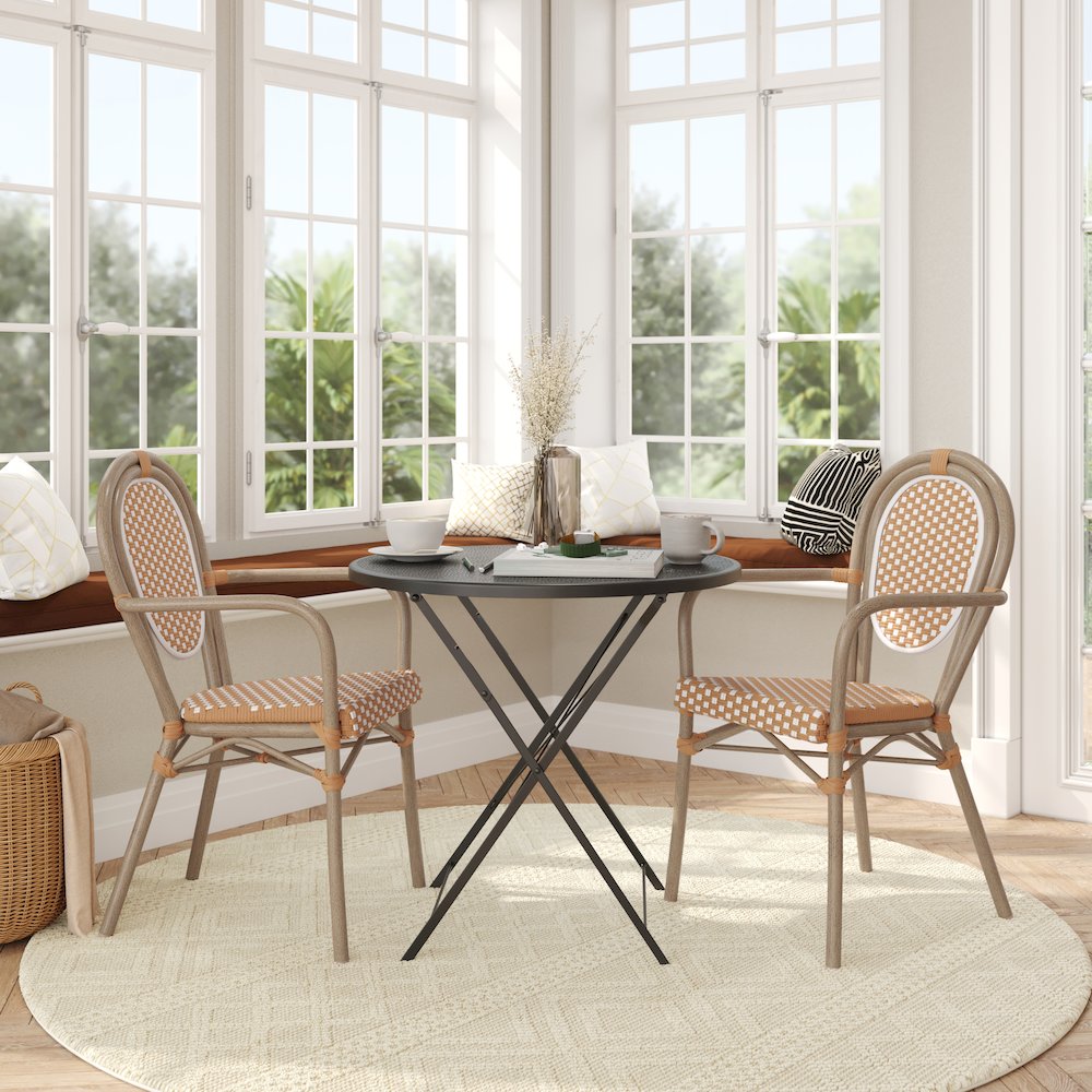 Set of 2 Classic Bistro Chairs, Natural & White/Light Natural Frame. Picture 3