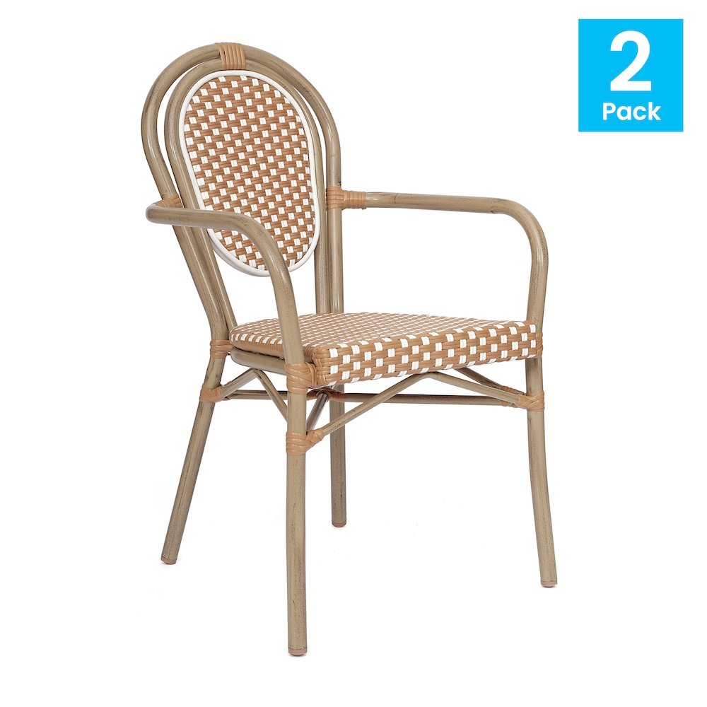 Set of 2 Classic Bistro Chairs, Natural & White/Light Natural Frame. Picture 2