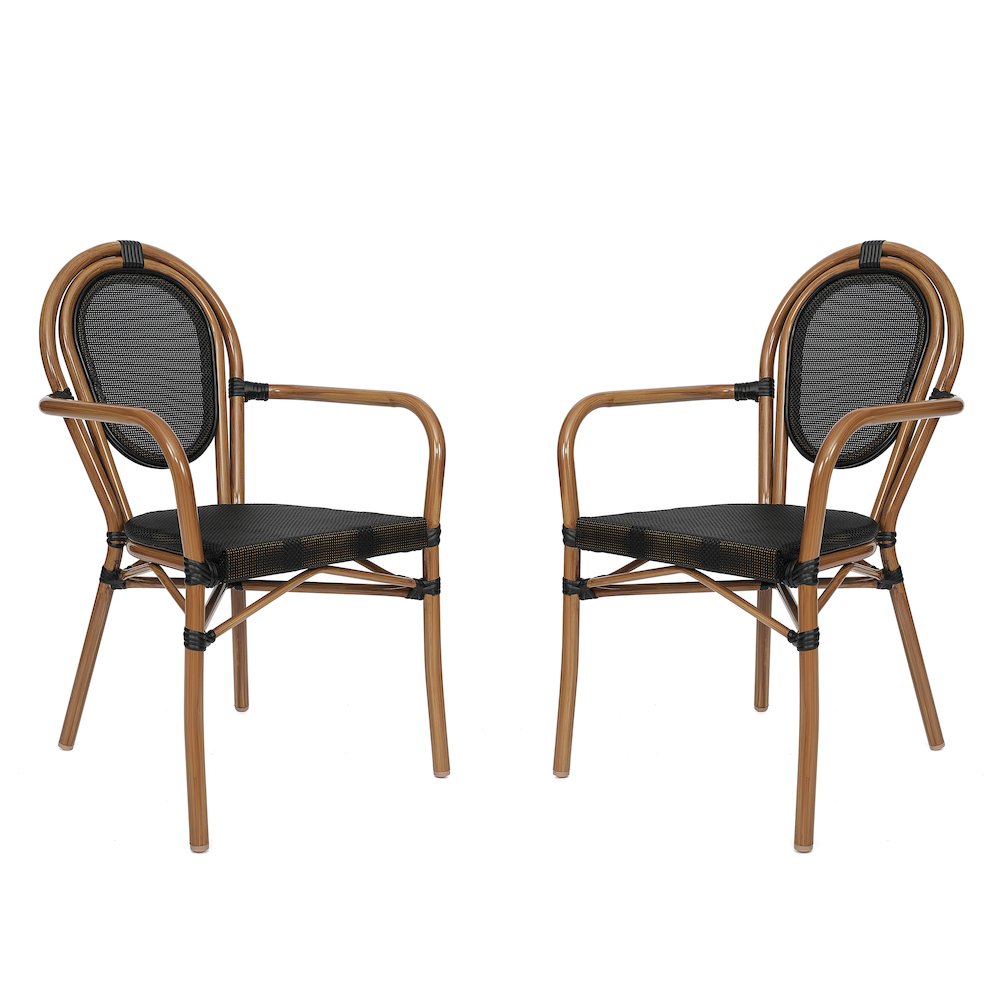 Set of 2 Classic Commercial Grade Bistro Chairs, Black/Natural Frame. Picture 1