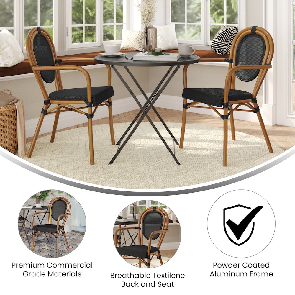 Set of 2 Classic Commercial Grade Bistro Chairs, Black/Natural Frame. Picture 5