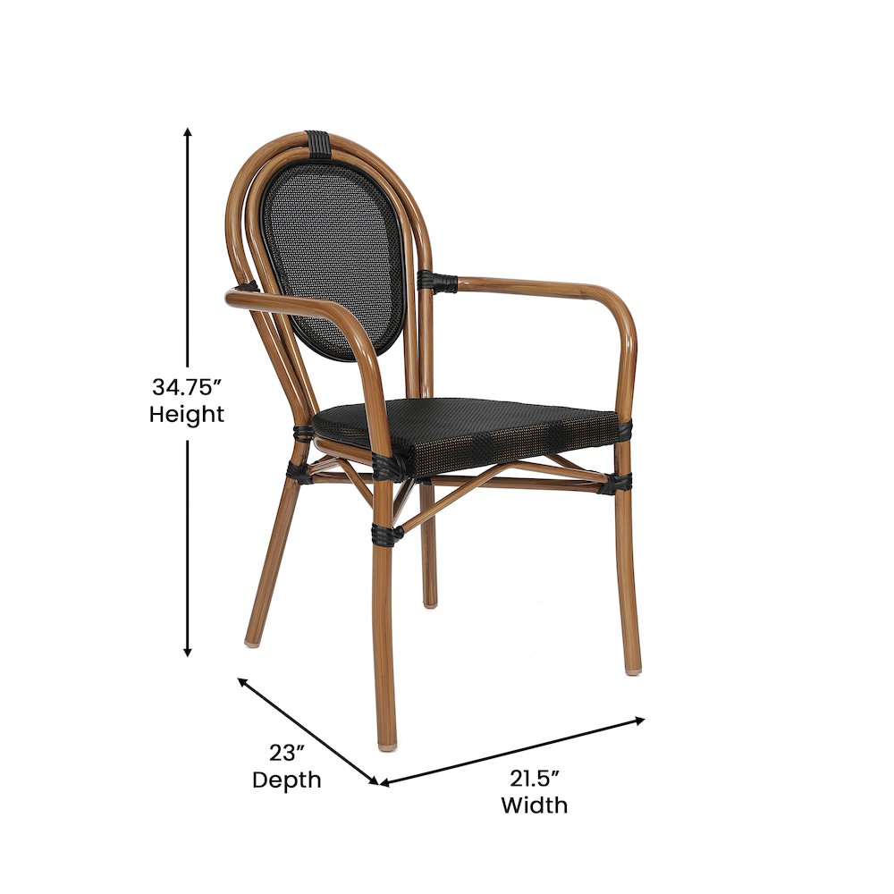 Set of 2 Classic Commercial Grade Bistro Chairs, Black/Natural Frame. Picture 6
