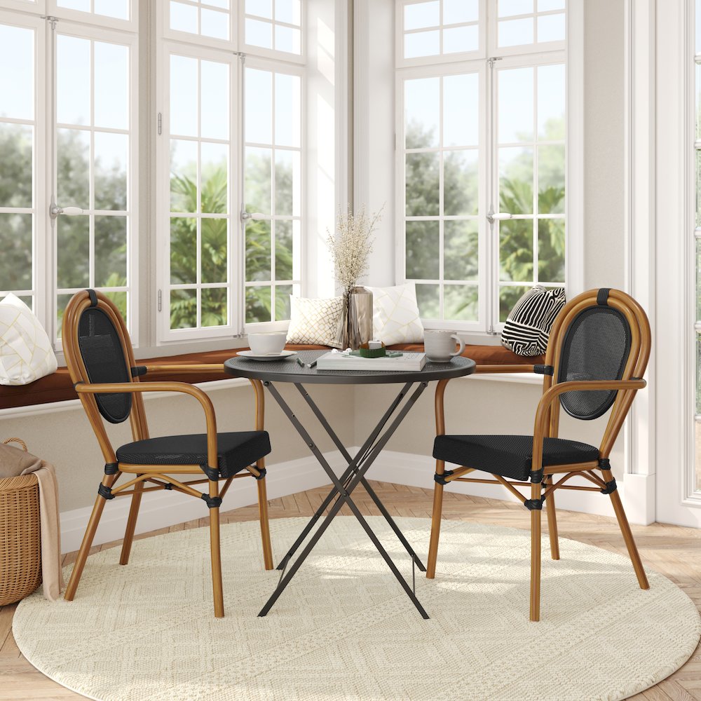 Set of 2 Classic Commercial Grade Bistro Chairs, Black/Natural Frame. Picture 3