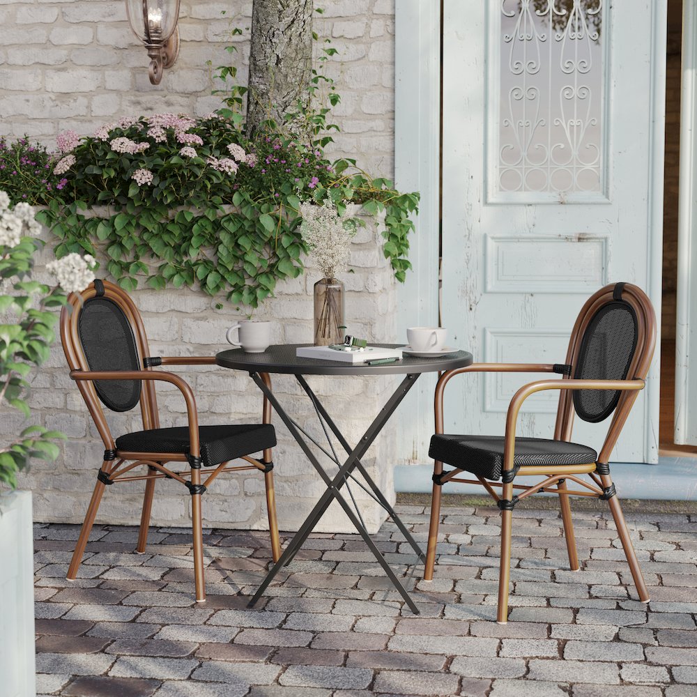 Set of 2 Classic Commercial Grade Bistro Chairs, Black/Natural Frame. Picture 7