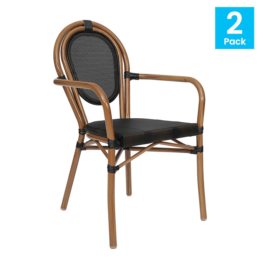 Set of 2 Classic Commercial Grade Bistro Chairs, Black/Natural Frame. Picture 2