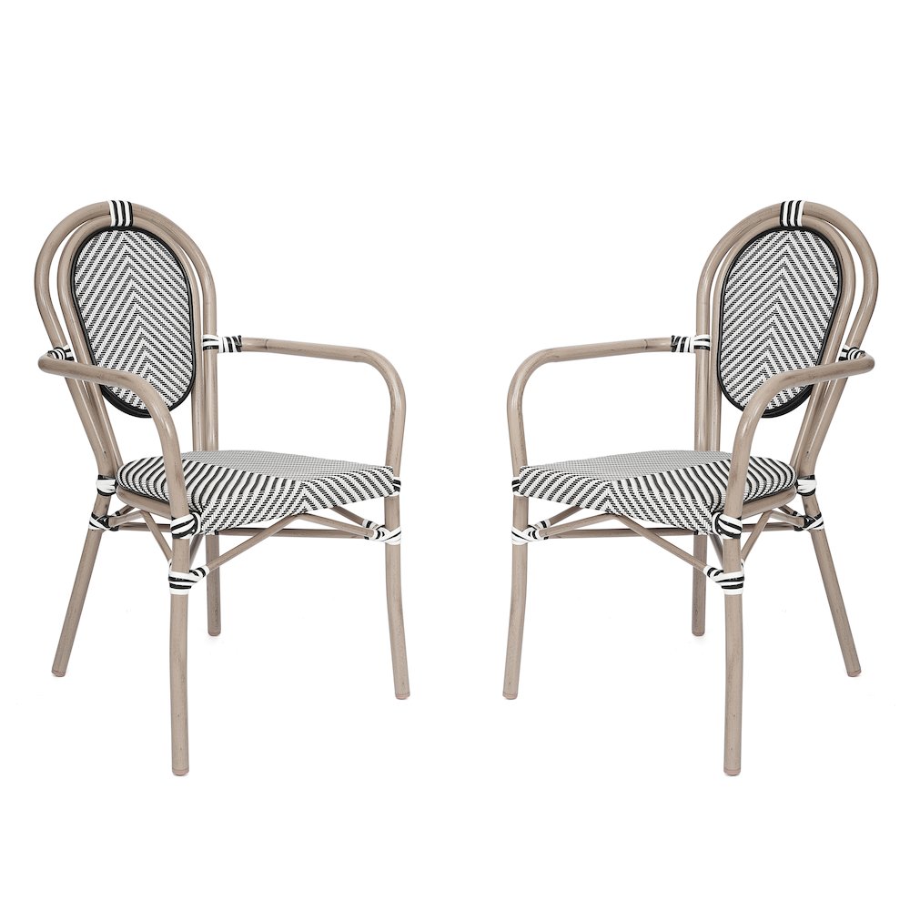 Set of 2 Classic Bistro Chairs, Black & White/Light Natural Frame. Picture 1