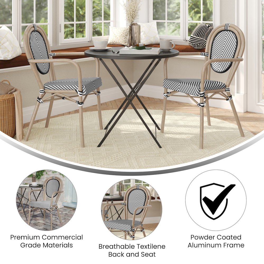 Set of 2 Classic Bistro Chairs, Black & White/Light Natural Frame. Picture 5