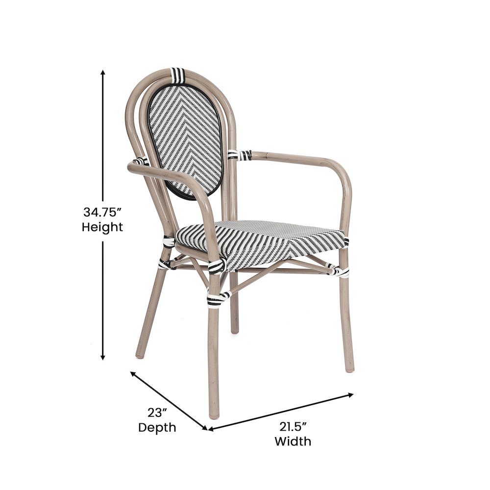 Set of 2 Classic Bistro Chairs, Black & White/Light Natural Frame. Picture 6